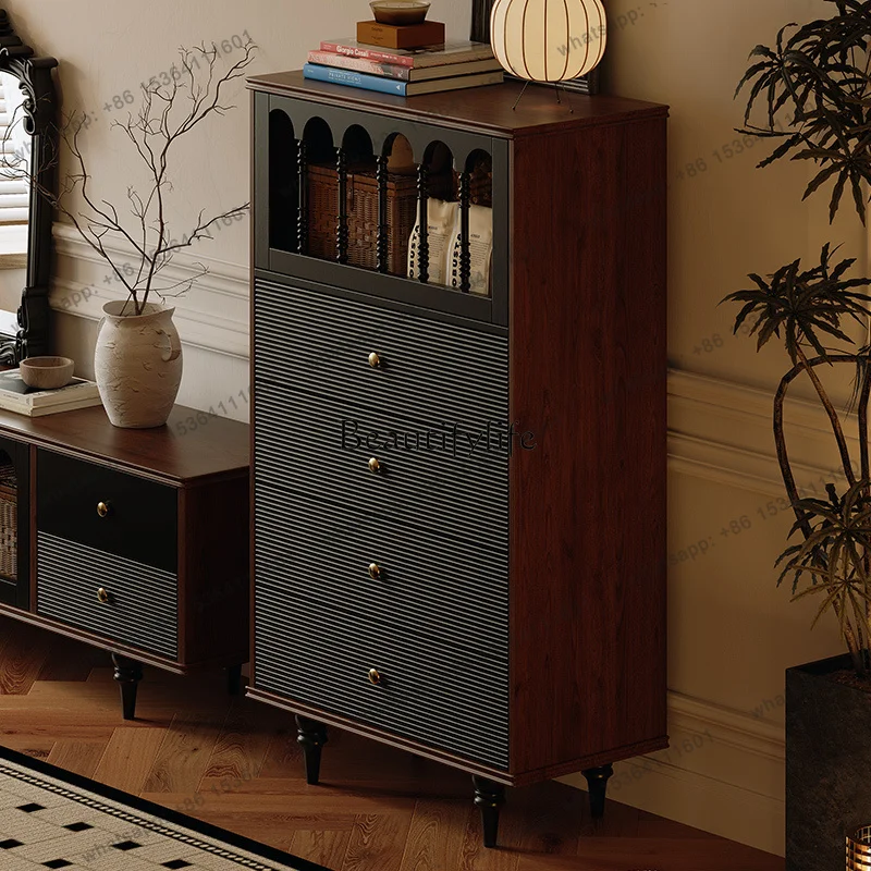 LX French Retro Solid Wood Chest, Household Color Matching, Bedside Cabinet, Bedroom Storage