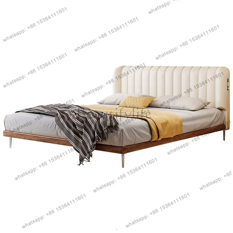 White Lumbar Support Bed Frames Charging Station Modern Loft Adults Bed Frames King Size Low Lit 2 Personnes