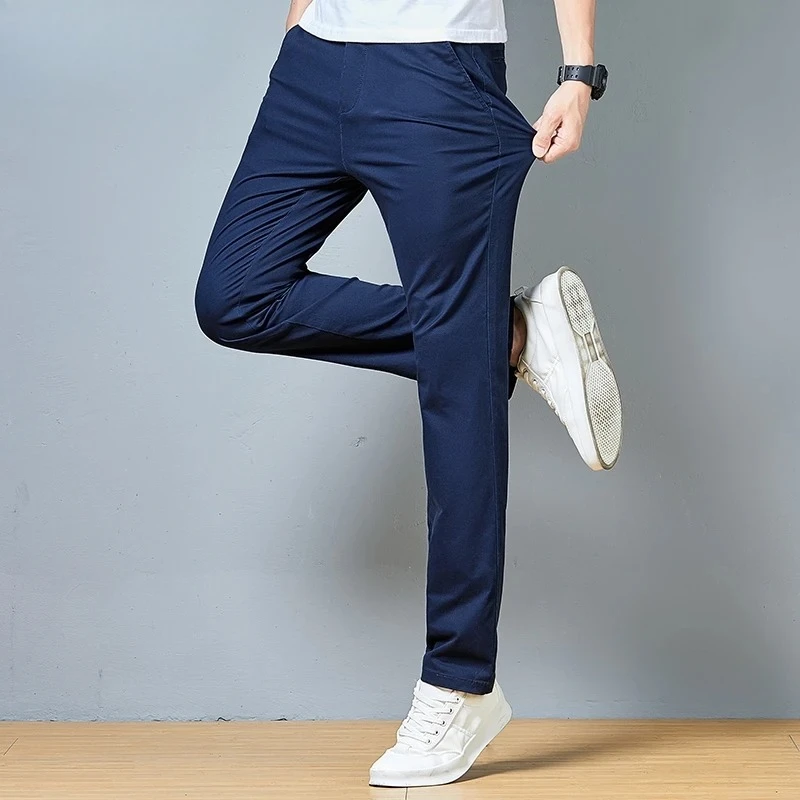

Мужские брюки из высококачественного хлопка, новинка 2025 года, повседневные, модные, свободного кроя, длинные, прямые, в корейском стиле, для офиса, деловые, мужская одежда