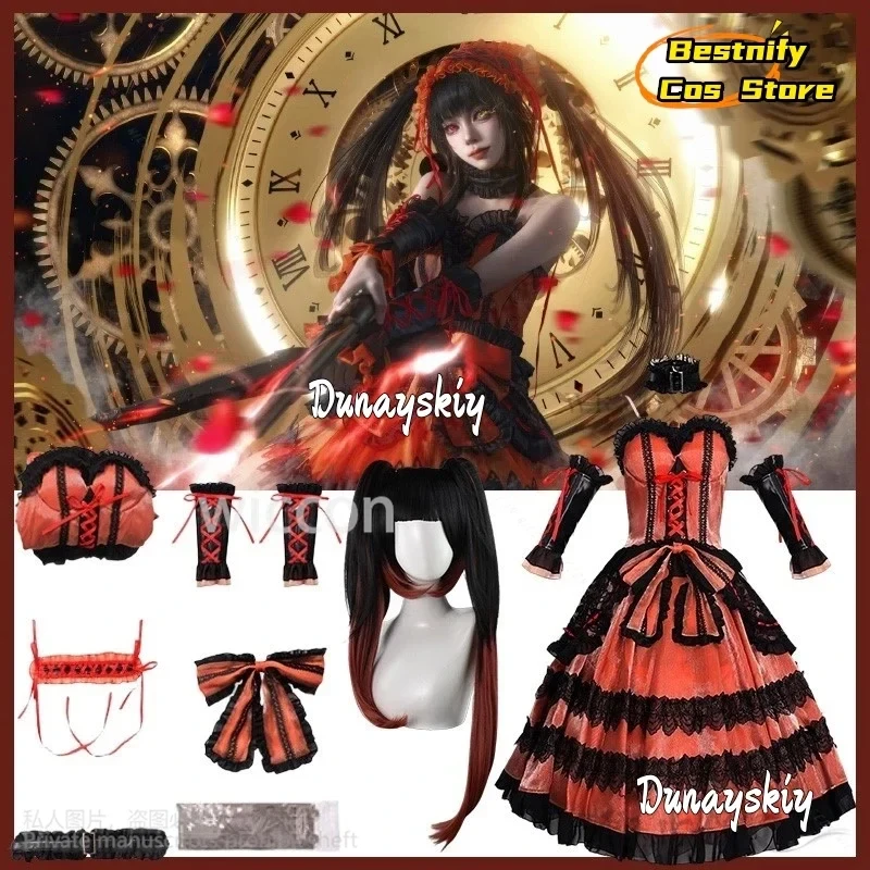

3.a;6\m/CosplayAnime Date A Live Cosplay Tokisaki Kurumi Gothic Red Black Velvet Cake Dress Lolita Wig Jirai Kei Girls Cg;8'l/7,