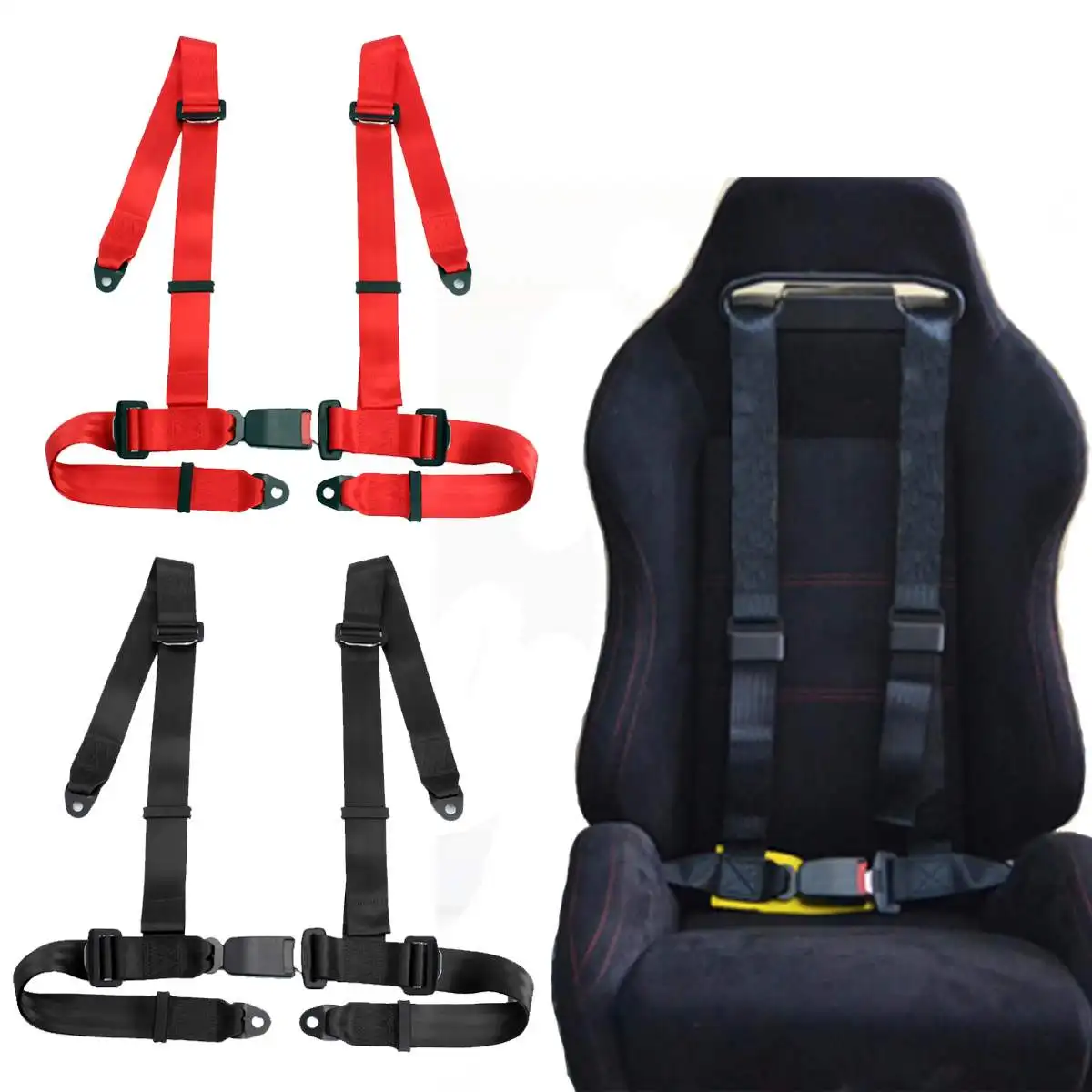 Sports Racing Harness Seat Belt 3 4 Point Fixing Mounting Quick Release Nylon Car Safety Racing Seat Belt Black Red