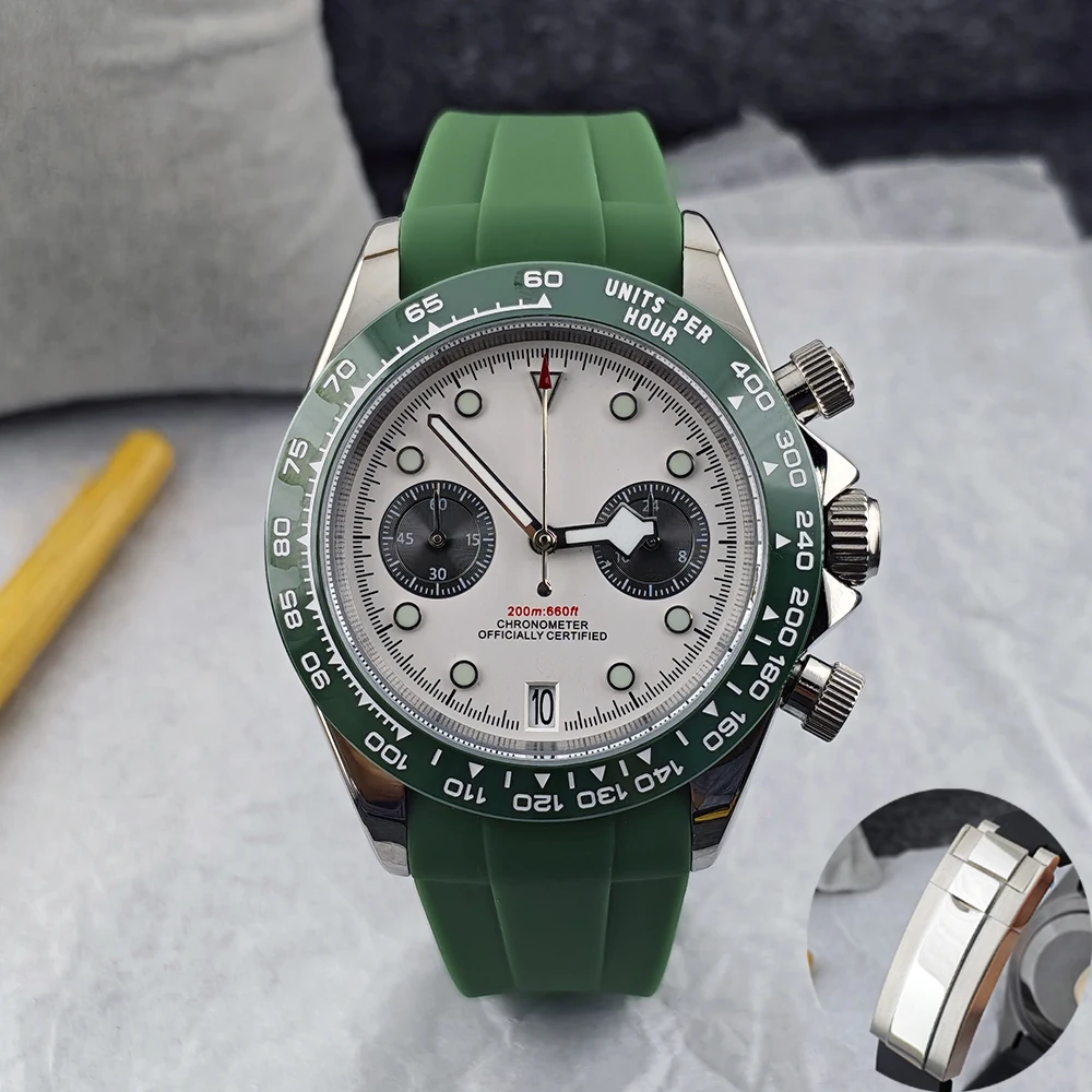 

New 39mm VK64 Customized Logo Watch Men's High Quality Stainless Steel Watch Rubber Strap VK64 Movement Watch
