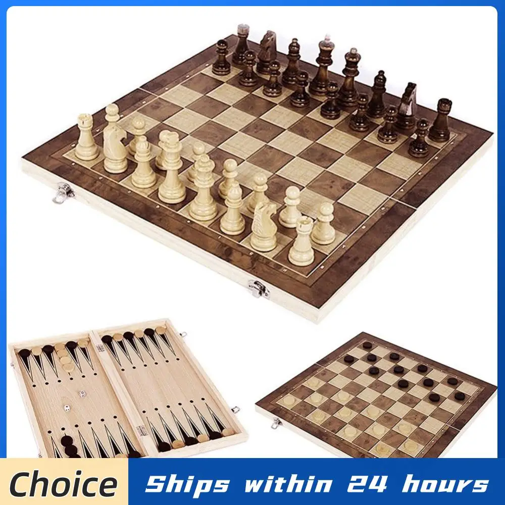 

Набор для шахмат 3 в 1: складная деревянная доска для хранения, портативный набор для путешествий, игра в шахматы и шашки