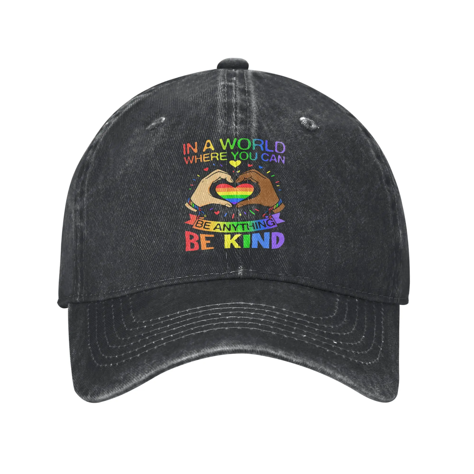 Be Kind LGBT Pride Rainbow Equality Awareness Unisex Baseball Caps Distressed Denim Caps Hat Outdoor Adjustable Fit Headwear
