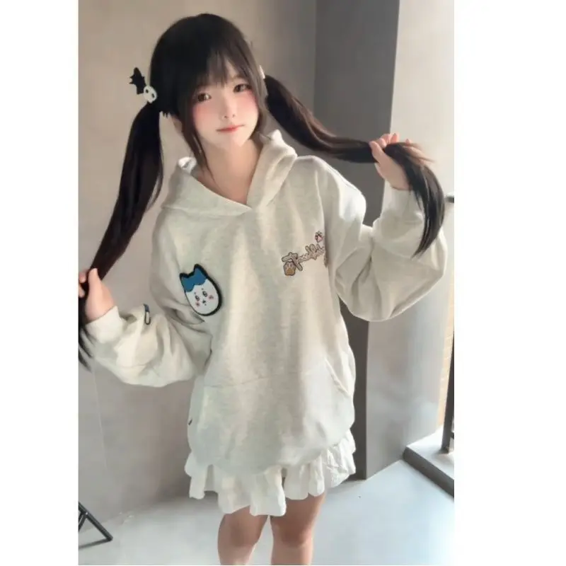Anime Chiikawa Hooded Sweatshirt Autumn Winter Men and Women Hoodies Coats Thick Warm Couple Pullover Tops Outer Wear Fashion