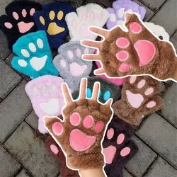 Cartoon Cute Cat Claw Paw Gloves Women Girls Plush Mittens Warm Soft Plush Fingerless Fluffy Bear Cat Gloves Akcesoria kostiumowe