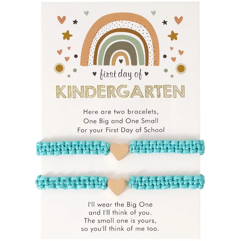 First Day of Kindergarten Bracelets For Mom and Daughter,Back to School Bracelet Pre-K Matching Heart Wish Adjustable Bracelet view 3