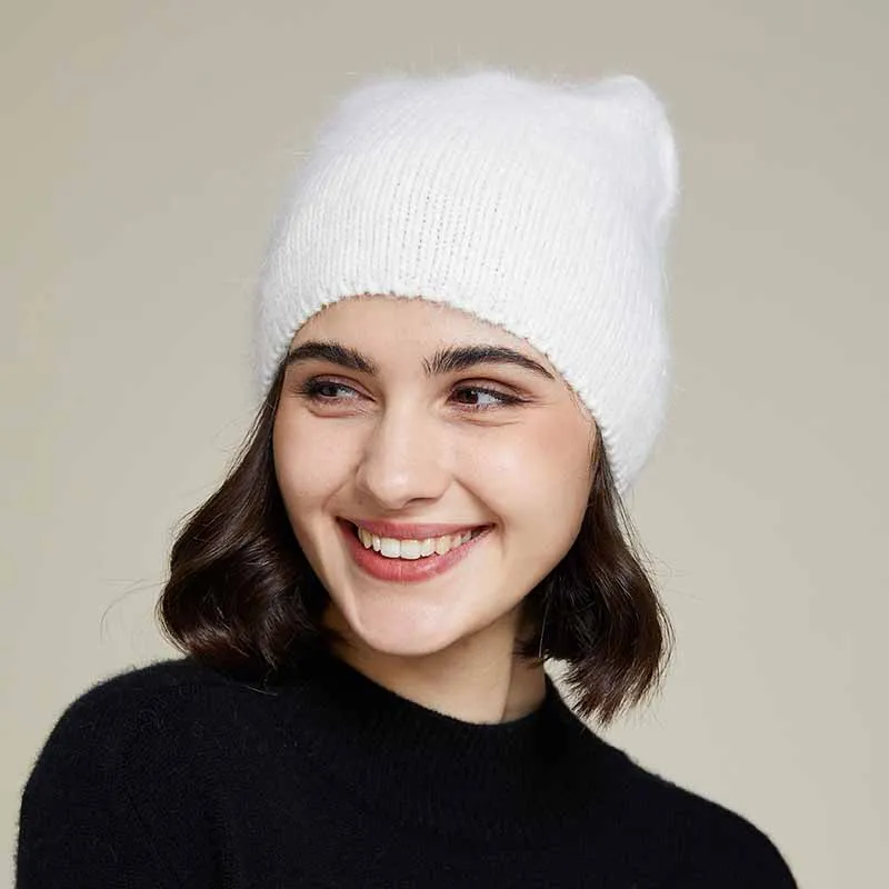 VISROVER 10 colors solid color rabbit fur Winter Hat for woman long hair Warm cap Simple High Quality soft Winter Beanies