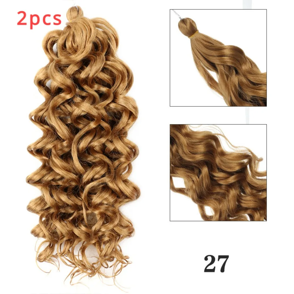 Kids Gold Synthetic Crochet Hair 27#: 50cm Braiding Hair & Dread Hair Wave Extensions for Summer Bohemian Style 2 Packs of Long