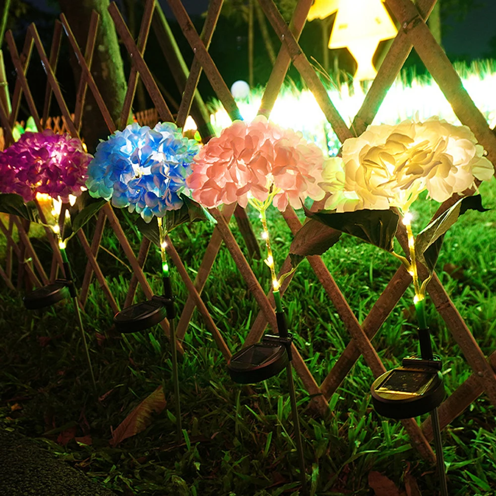 LED Solar Light Waterproof Hydrangeas Solar Flowers Lamp Outdoor Decorative for Garden Yard Lawn Path Lighting Wedding Decor