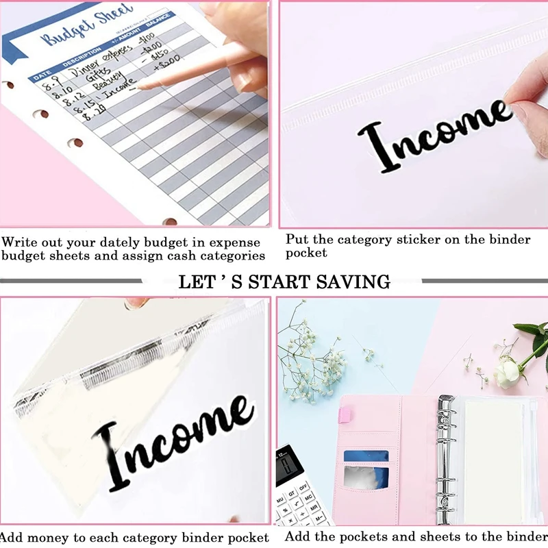 A6 Binder Cover With A6 Binder Pockets Expense Budget Sheets Sticker Labels For Money Cash Envelopes System