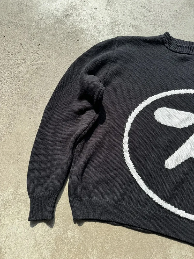 Men\'s Sweater Y2K Aphex Twin Knit Oversized Pullovers Gothic Jumper Winter Graphic Streetwear Long Sleeve Tops Vintage Clothing