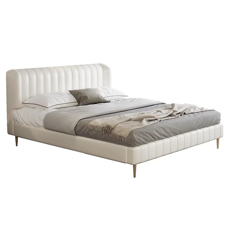 

！*Modern White Wooden Bed Frame Marshmallow Soft King Queen Double Bed with Storage Up-Holstered Cloud-like Design