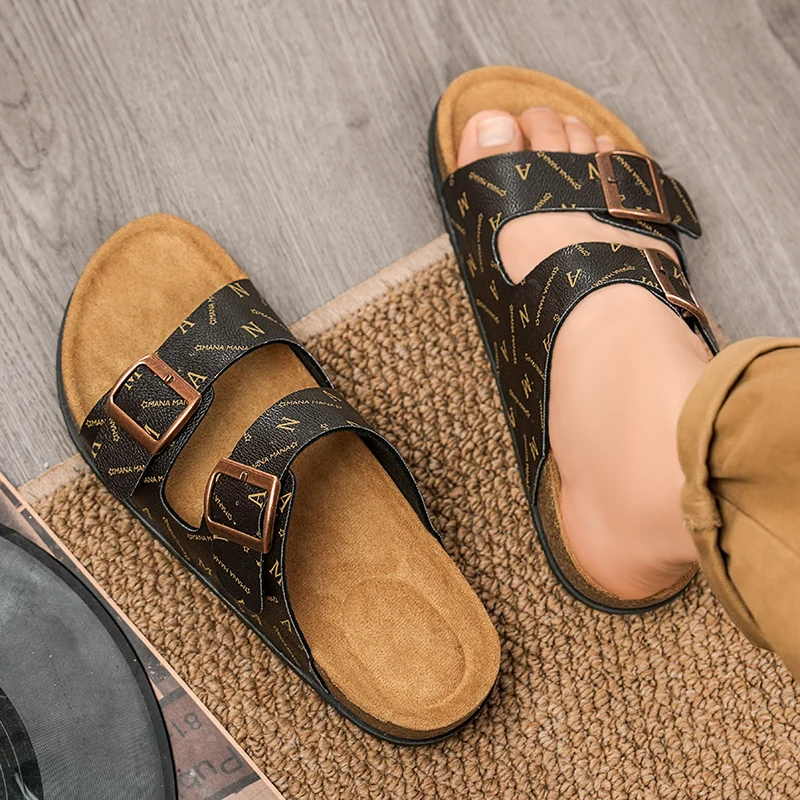 

Slip on Sandals Light Luxury Retro Buckle Mules Casual Beach Trendy Slippers for Men Women Summer Men Fashion Cork Slippers