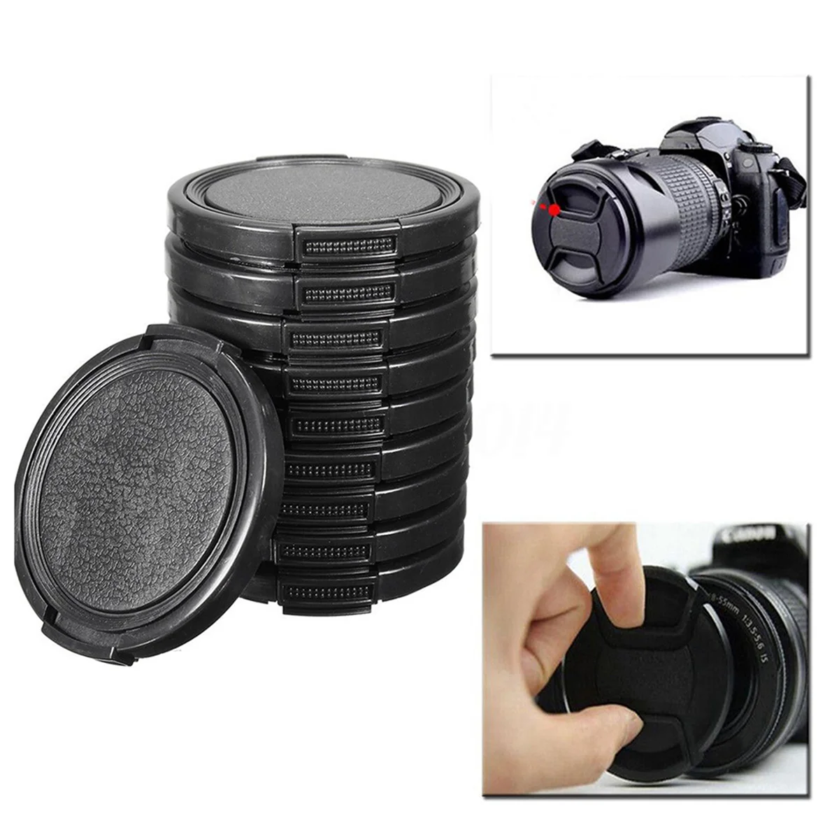 【Sleek Design】Univeral 60Pcs 49Mm Center Pinch Front Lens Cap For Canon Nikon DSLR Camera