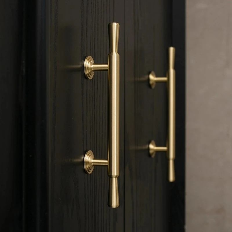 

Italian style French cabinet door simple solid brass handle drawer cabinet door full brass wardrobe door small handle