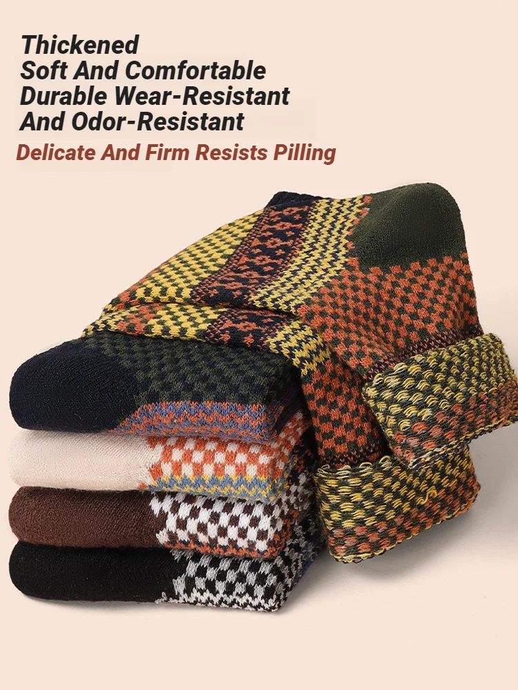 Winter Men's Thicken Sheep's Wool Socks Warm Retro Style Colorful Fashion Man Socks For Snow boots
