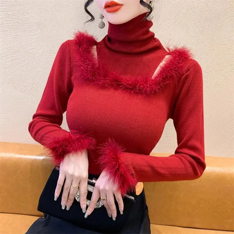 

Sexy Hollow Out Off Shoulder Slim Tops Spring Autumn Long Sleeve Solid All-match Elegant T Shirts Fashion Trend Women Clothing