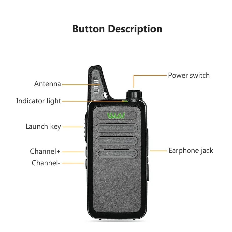 

Portable Wireless Walkie Talkie Long Range UHF 16 Storage Channels Mini High-Power Intercom Rechargeable for Restaurant Hotel