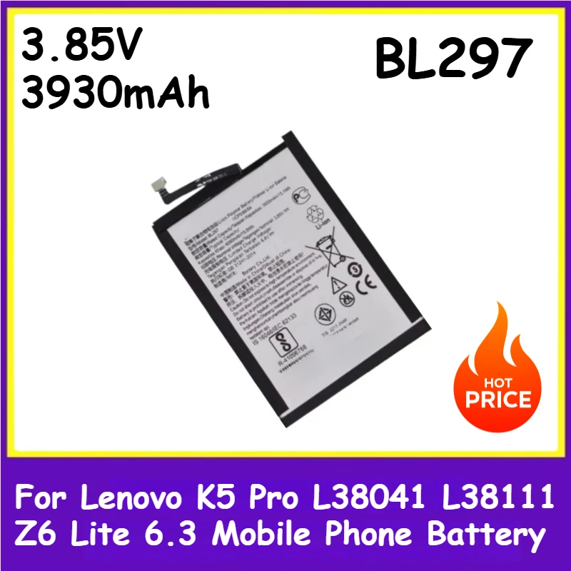 

New Replacement Mobile Phone Battery BL297 3.85V 3930mAh for Lenovo K5 Pro L38041 L38111 Z6 Lite 6.3