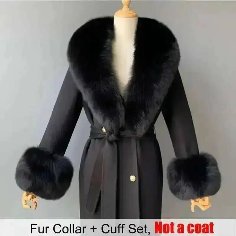 Real Fur Collar And Cuffs Set Winter Coat Accessories Women Fluffy Large Fur Shawl Neak Warm Fox Fur Scarf Furry Scarves Female