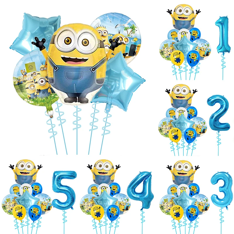 1set Minions Movie Theme Foil Balloons Set Gold Number Helium Globos Latex Ballon Party Supplies Baby Shower Decorations