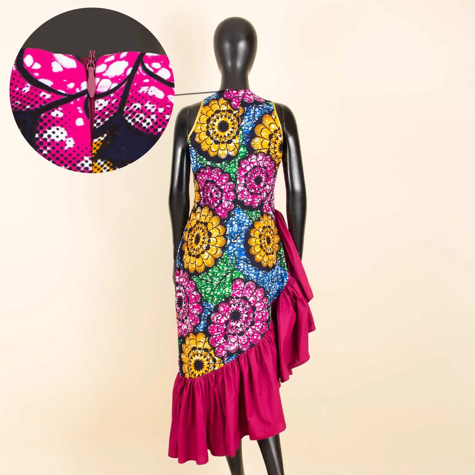 African Dresses for Women Elegant Fashion Flounced Edge High Waist Sleeveless Print Midi Dress Party Wedding Outfits A2125038