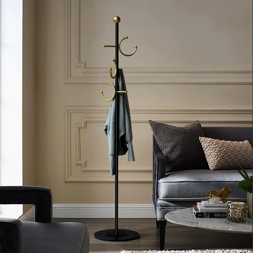 

Modern Coat rack with marble base,Coat rack freestanding heavy duty with gold hooks,Entryway coat rack stand, Customized