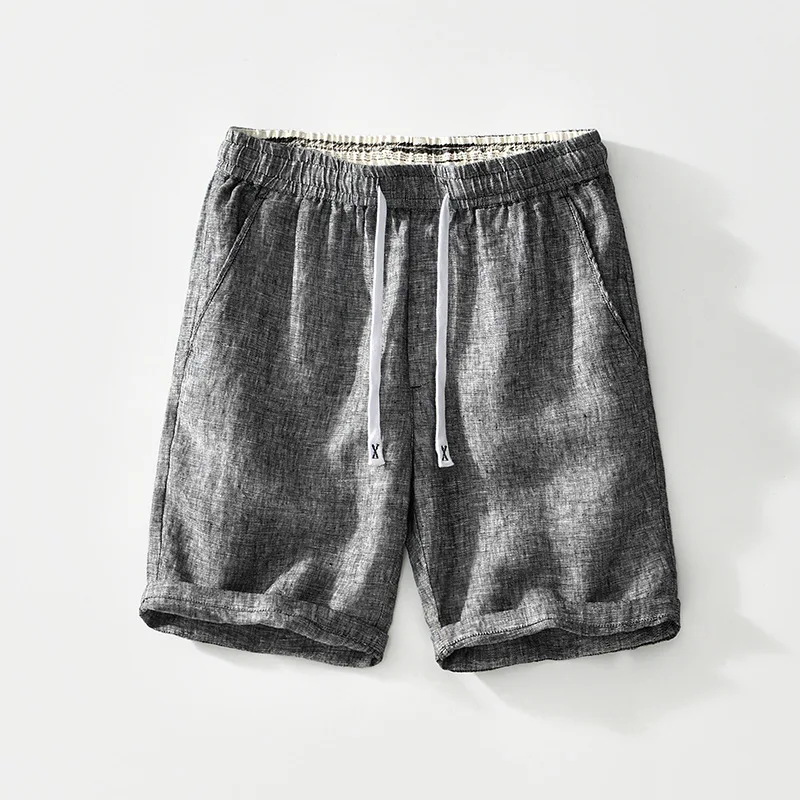 

Elastic Waist Loose Linen Shorts for Young Men - Breathable Drawstring Solid Casual Pants