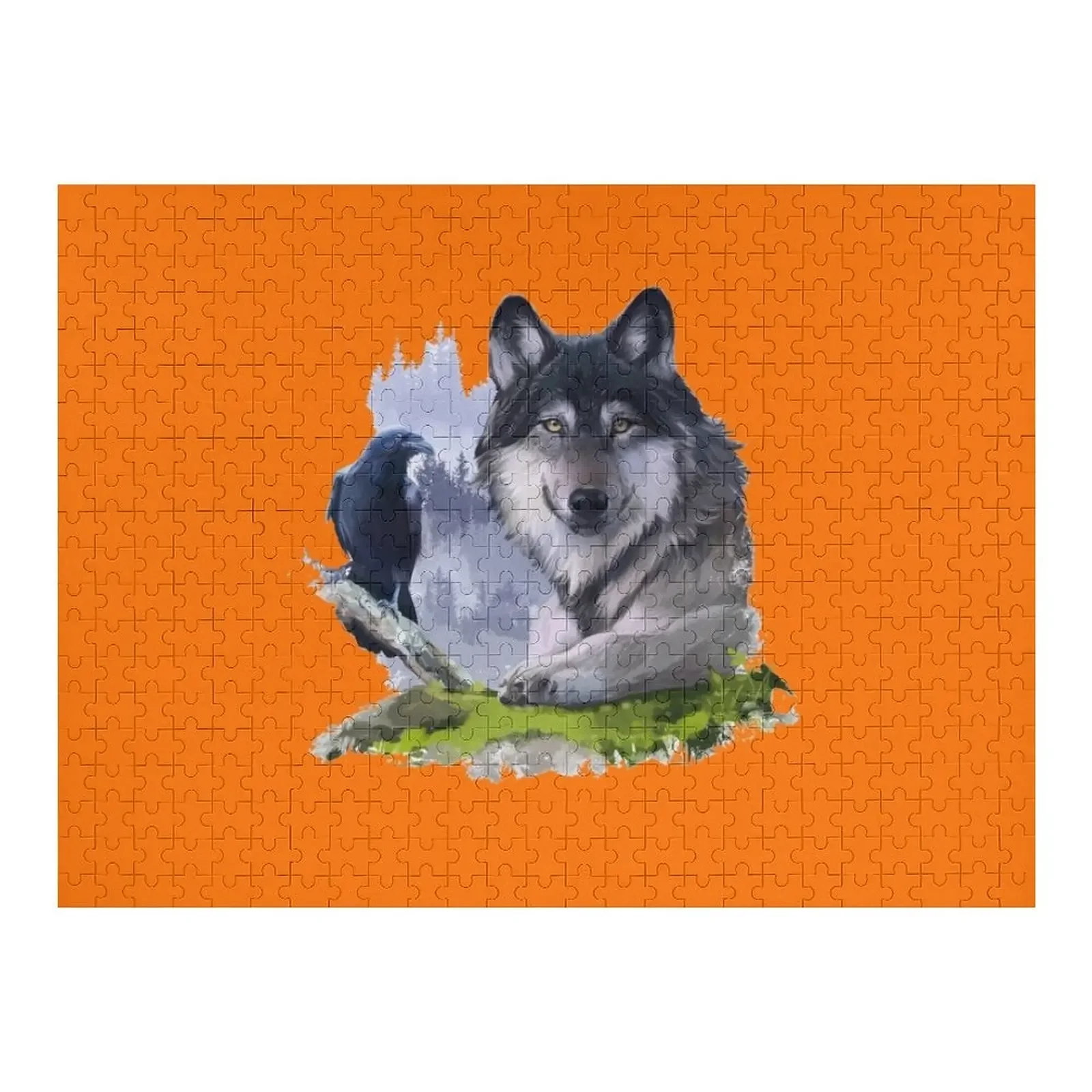 Puzzle Loup Gris et Corbeau Noir sur les Rochers, Jouets Personnalisés avec Photo