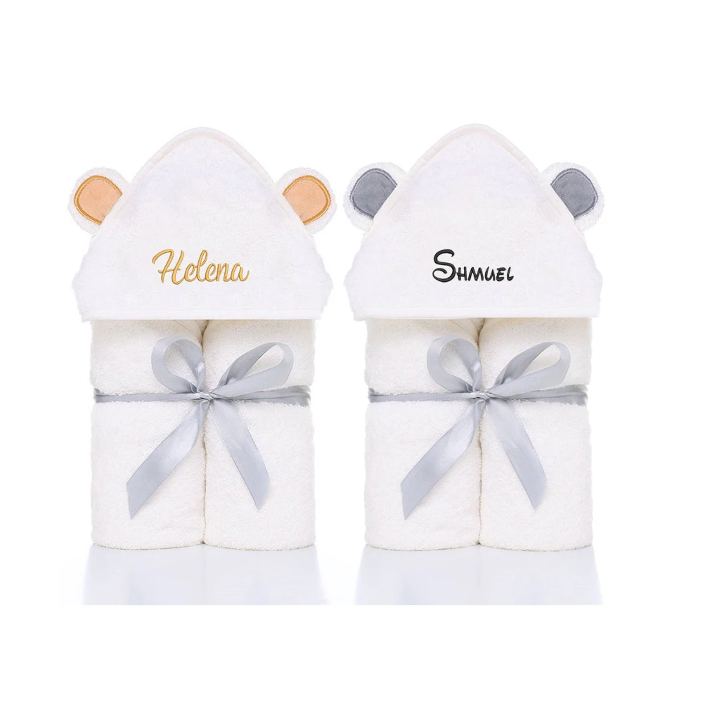 

Customized Name Children's Newborn Birth Gift Soft Bath Towel Personalized Embroidery Wearable Bath Towel Blanket with Cute Ear