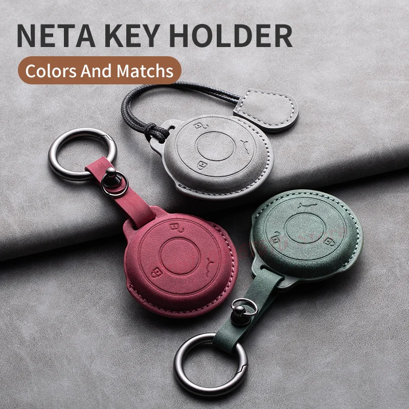 Leather Car Key Fob Cover Shell For NETA V U NO1 Smart Key Case Auto Accessories 2022-2024 Keychain Holder