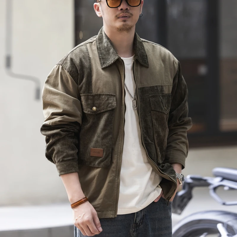 The new vintage jacket for men's work wear in autumn and winter is a fashionable and stylish multi-pocket top