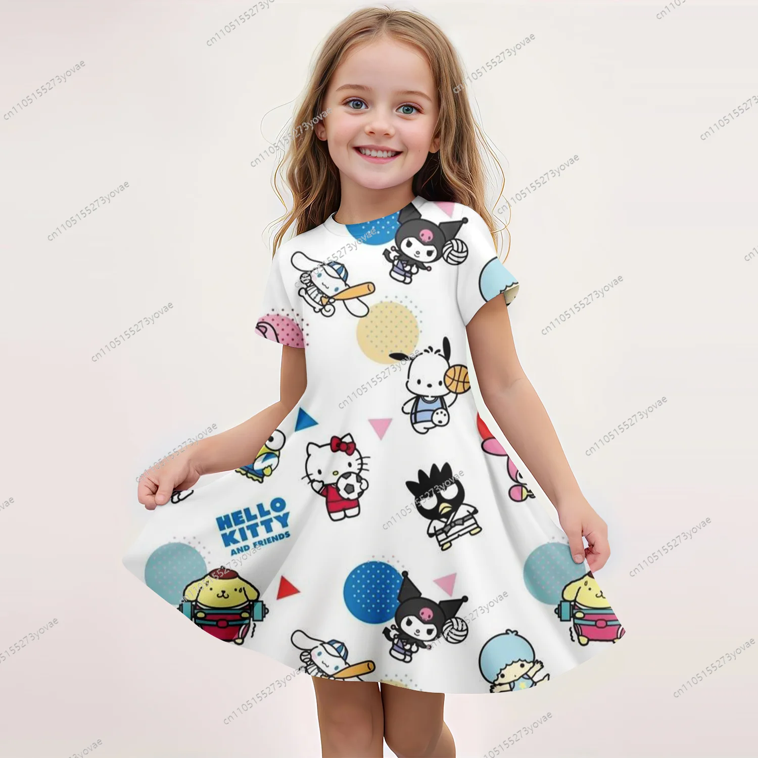 

Children's short-sleeved dress with 3D "hello tity" print, full of cute style and sure to get lots of second looks.