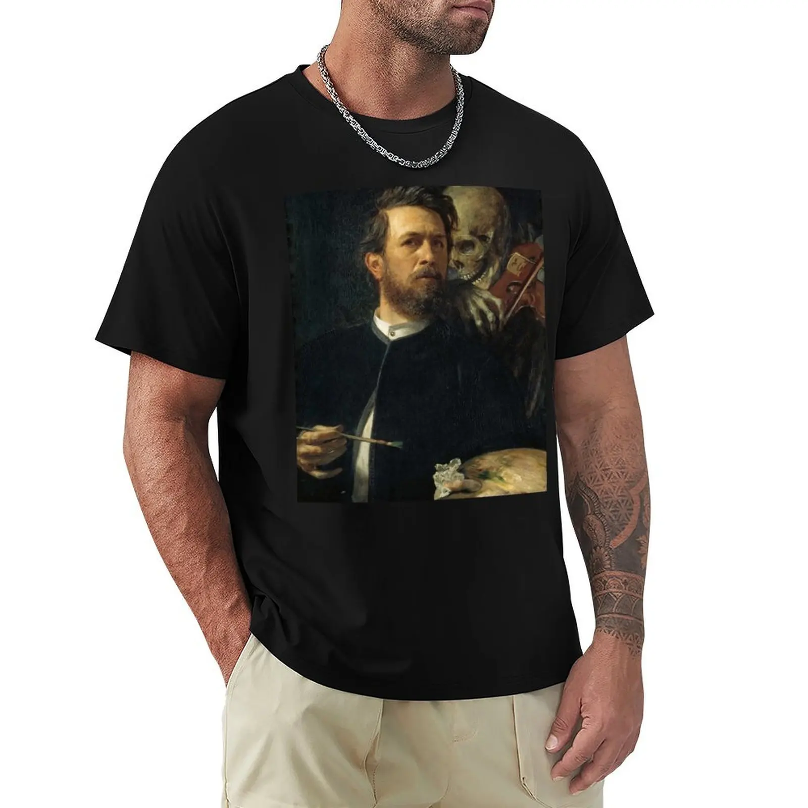 Self-Portrait with Death Playing the Fiddle T-Shirt Urban Style Print T-Shirt