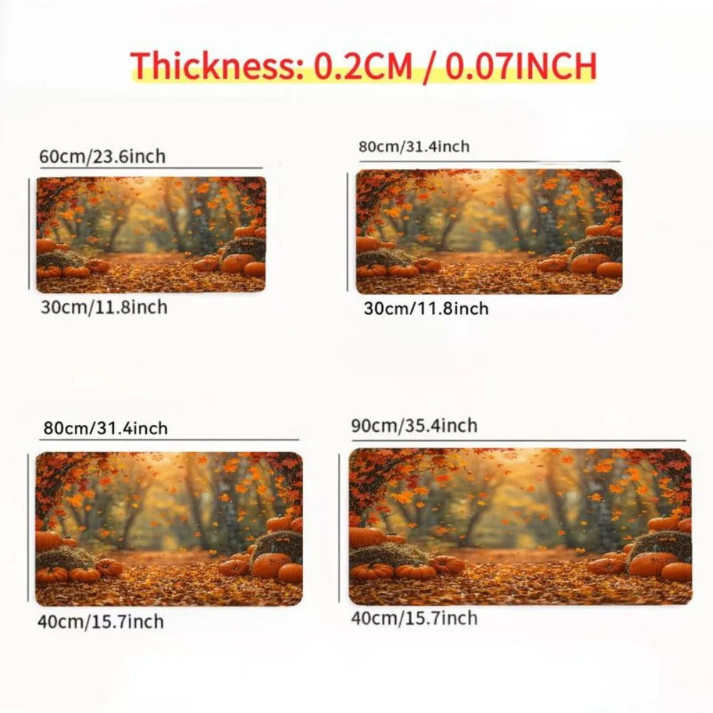 Autumn scenery mouse pad, suitable for offices and homes. Featuring orange fallen leaves, pumpkins and foggy background patterns