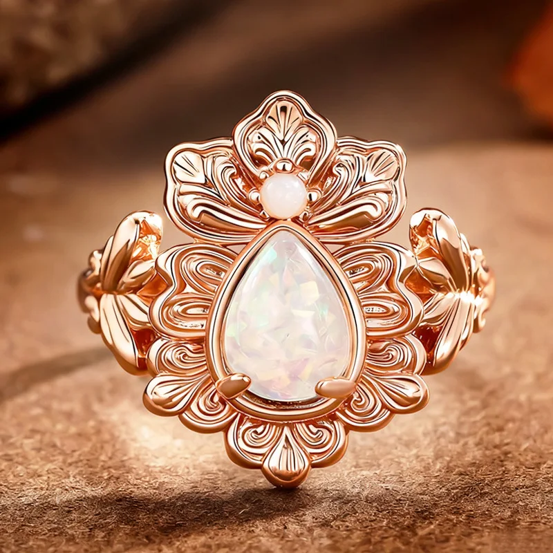 2026 New European and American Fresh Countryside Style Australian Treasure Ring High-end Metal Forest Iris Jewelry Accessories