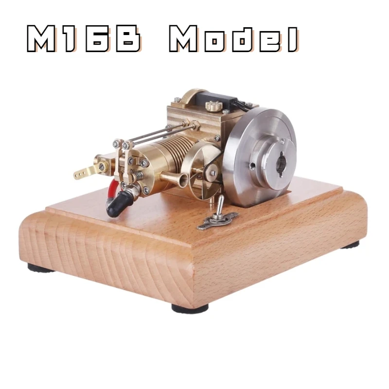 M16 4-Stroke Gasoline Engine with Wooden Base Vertical Air-Cooled Single Cylinder Model Toy Can Be Used As A Teaching Aid