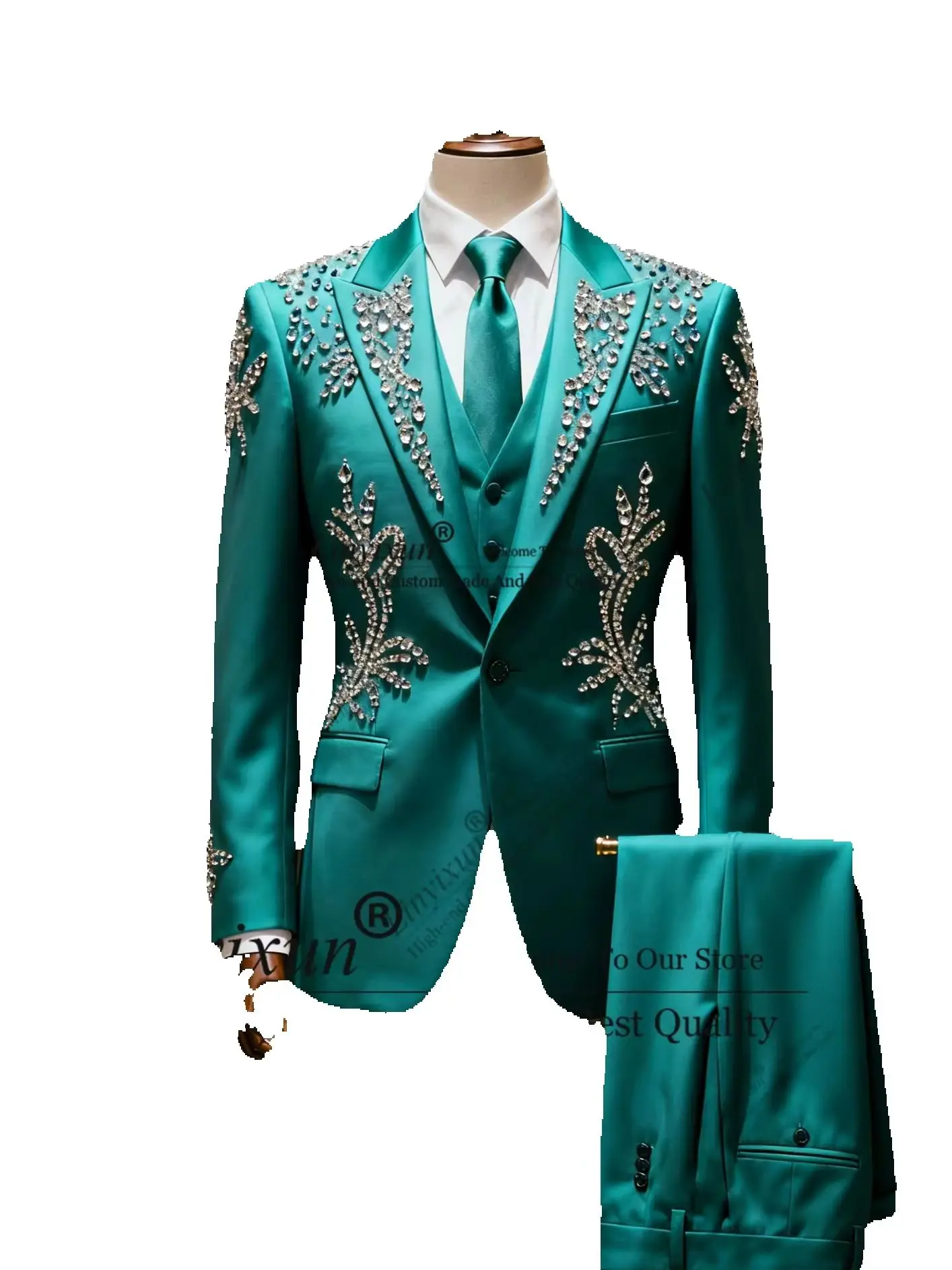 Elegance Diamond Ornament Tuxedos Men Suits 3 Pieces Sets Groom Slim Fit Male Prom Blazers Customized Wedding trajes para hombre