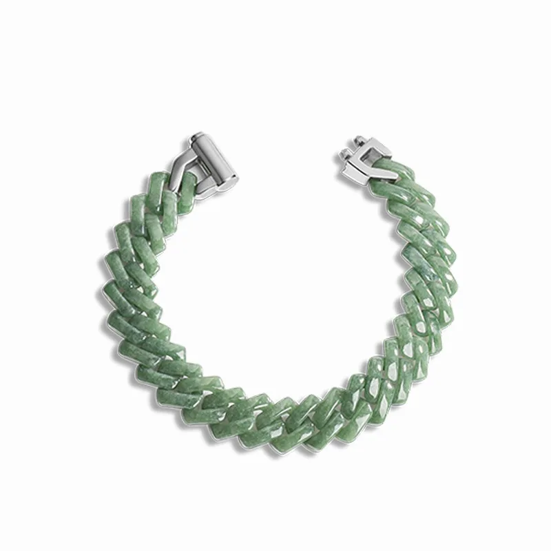 

TIMESWIND Men Natural A-type Jade Green Cuban Chain Titanium Steel Bracelet with Certificate