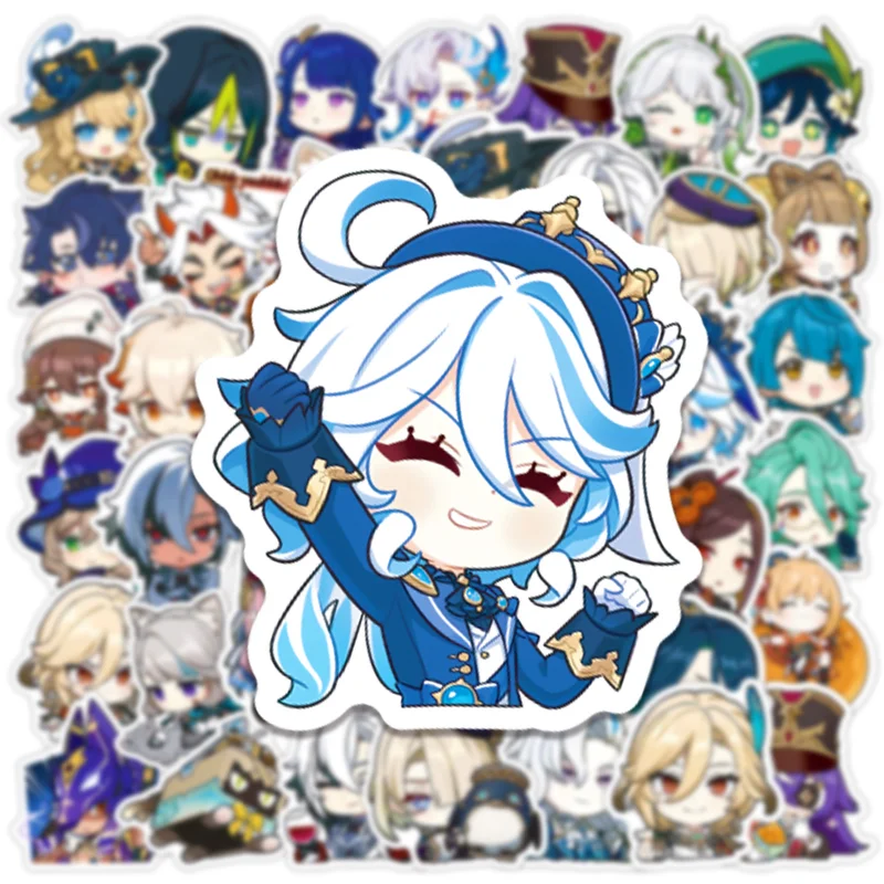 50 pezzi di gioco Genshin Impact Furina Raiden Shogun Kawaii adesivi regali