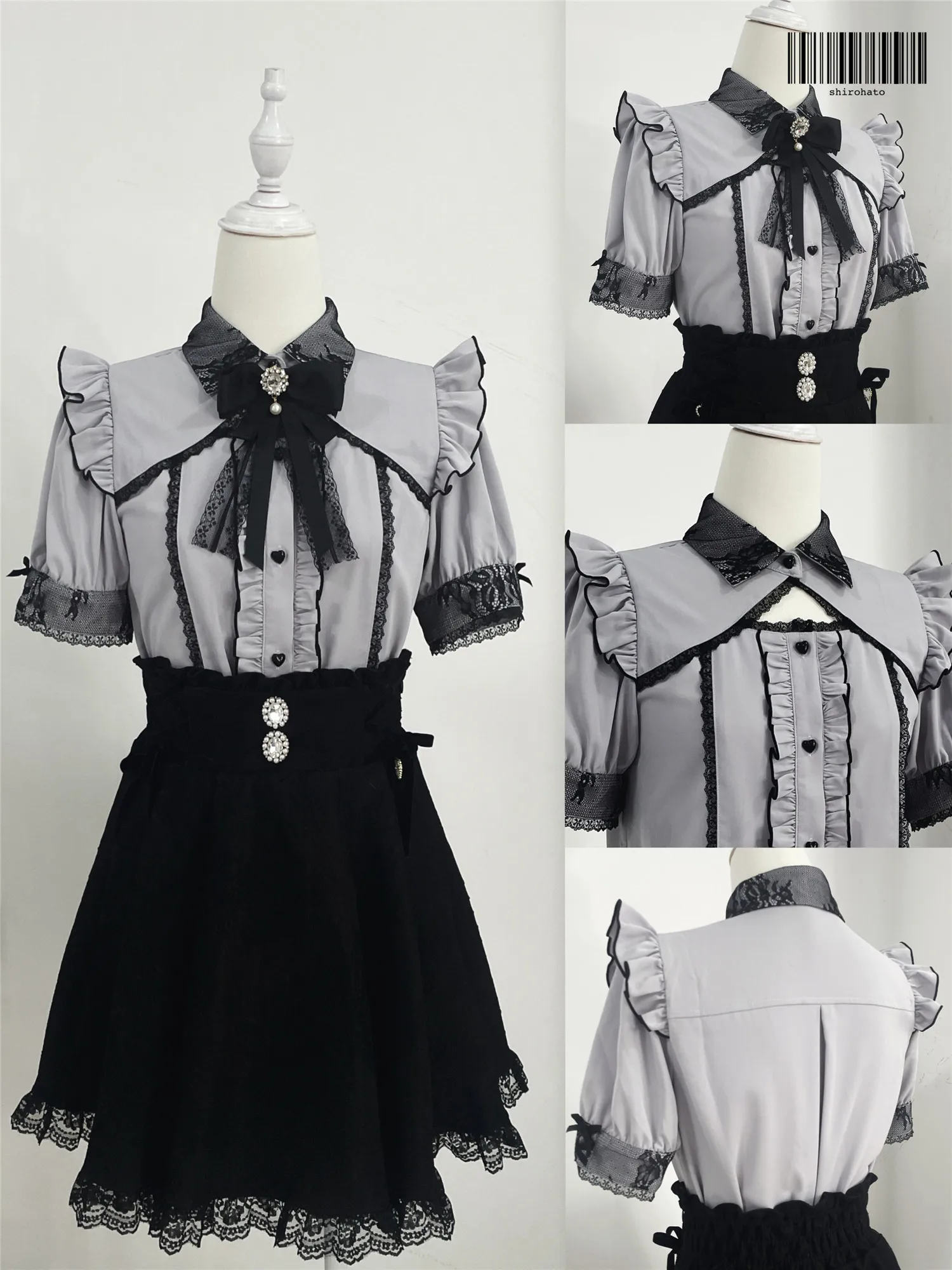 Chemise à manches courtes avec col en dentelle pour femmes, chemisier Lolita, nœud solide, chemise douce japonaise, mince, printemps, été, 2024