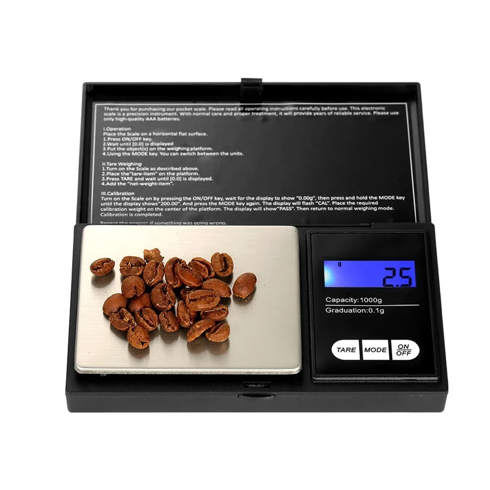 ABS Digital Pocket Scale 7 Units Convertible Backlight Display Jewelry Gold Scale High Precision Portable Mini Balance Scale