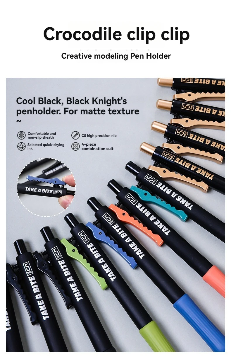 4PC Gel Stift Krokodil Klemme Neutral Stift 0,5mm Schwarz Geschwindigkeit Trocknen Prüfung Schreiben Glatte Wasser Stift Große kapazität Unterschrift Stift – Detail 3