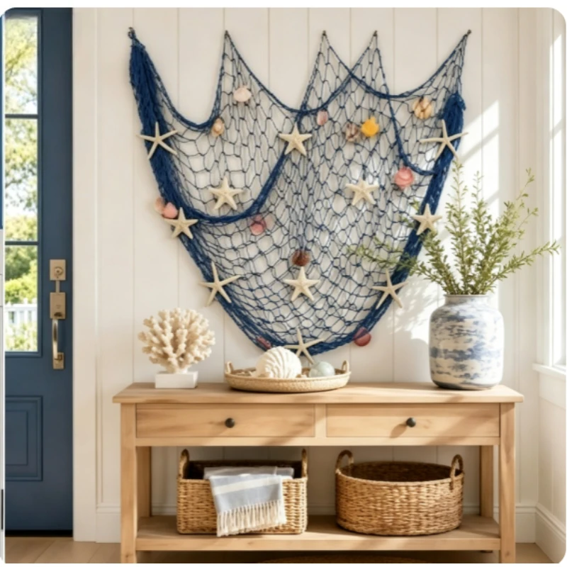 DIY Fishing Net Seafood Creature Wall Decor – Home Hanging Craft Ornament for Living Room Display Decoration