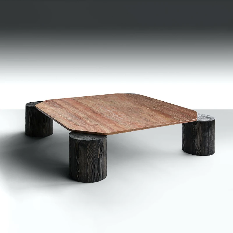 Italian minimalist natural travertine coffee table designer model room villa living room modern minimalist marble coffee table
