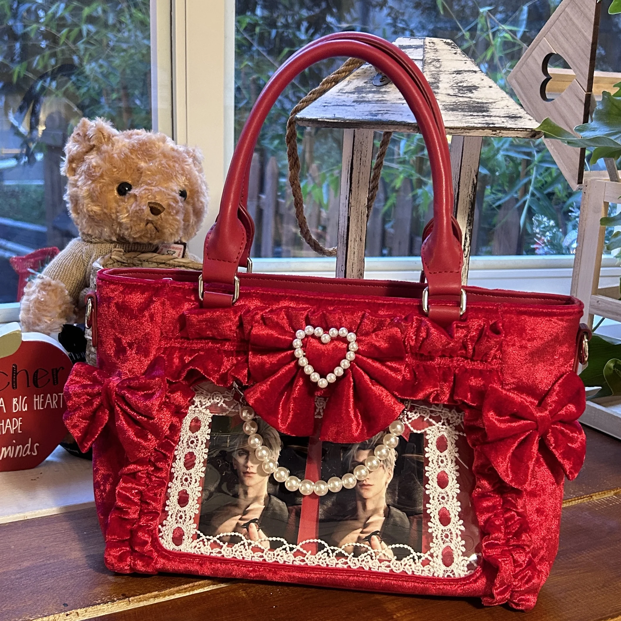 Original Mine Mass-produced Lolita Velvet Princess Handbags Pearl Bow Exquisite Tote Bag Women Sweet Itabag Gorgeous Mini Bag