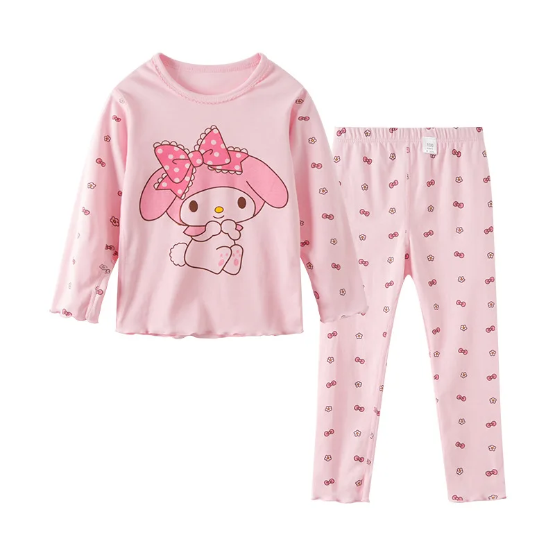 Hello Kitty Baby Cotton Set Sanrio Kids Pajamas Suit Mymelody Clothing Long Sleeve Kids Suit Cute Cartoon Toddler Suit Nightgown