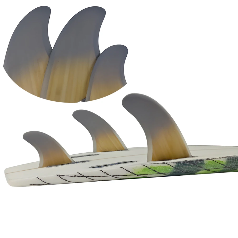 

MR Size UPSURF FCS Ⅱ Surfboard Fins Bamboo Quilhas Twin Fins With Trailer Fin Tri Short Board Fins Fibreglass Funboard Gray Fins