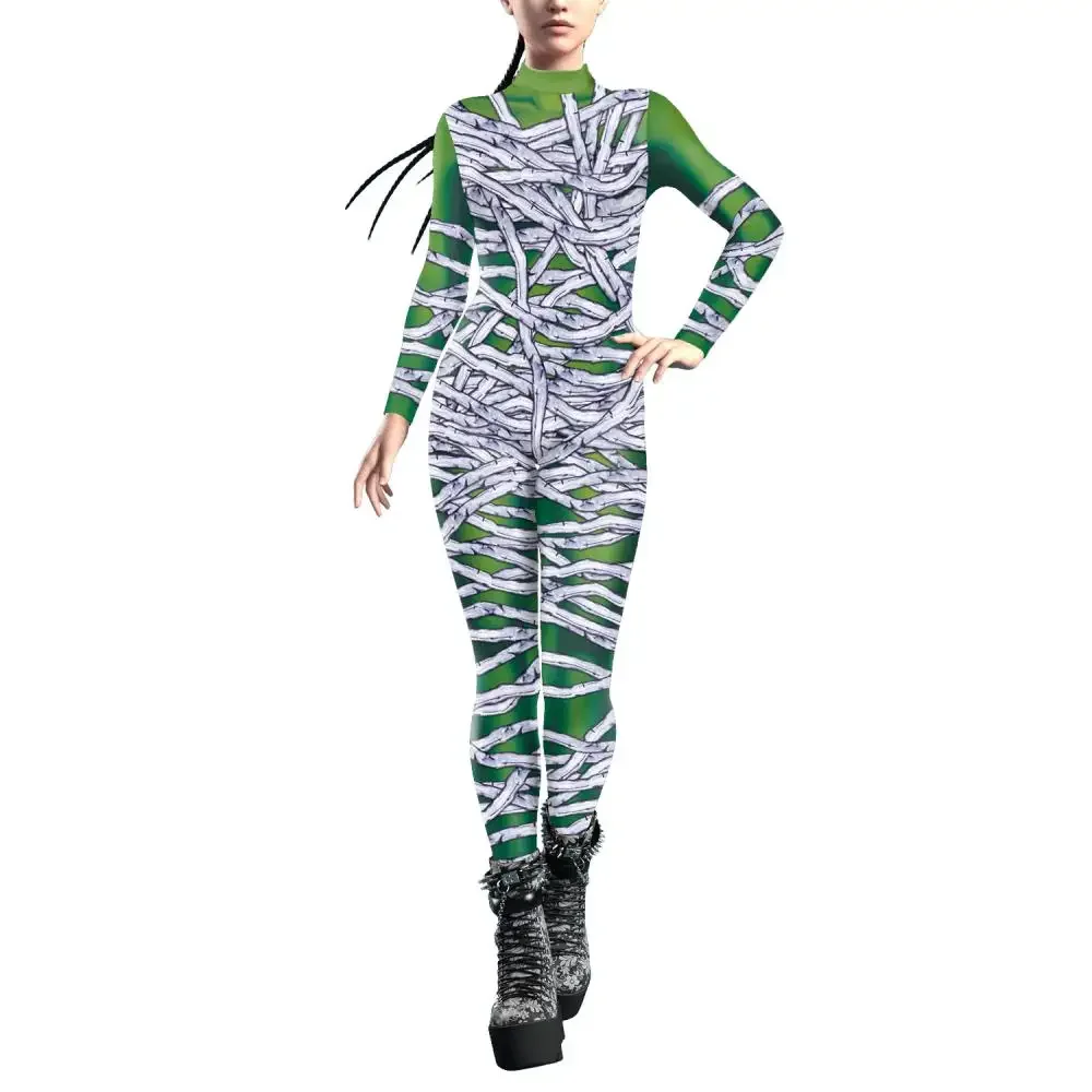 Twanoon Spaventoso Mummia Costume Ragazze Cosplay Tuta Carnevale Halloween Party Outfit Cerniera posteriore Zentai Tuta Donna Vestiti